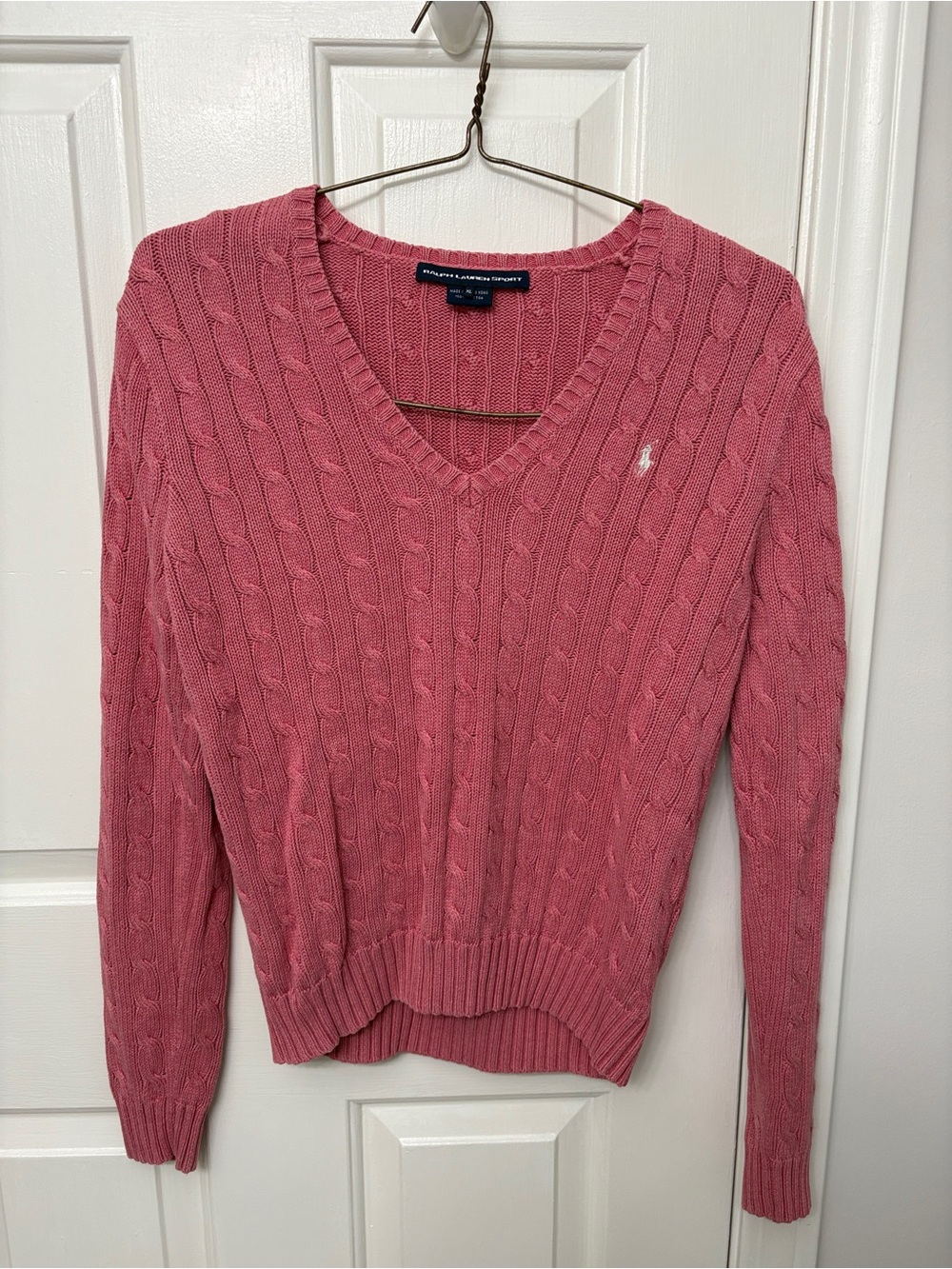 Ralph Lauren Rose Cable-Knit V-Neck Sweater